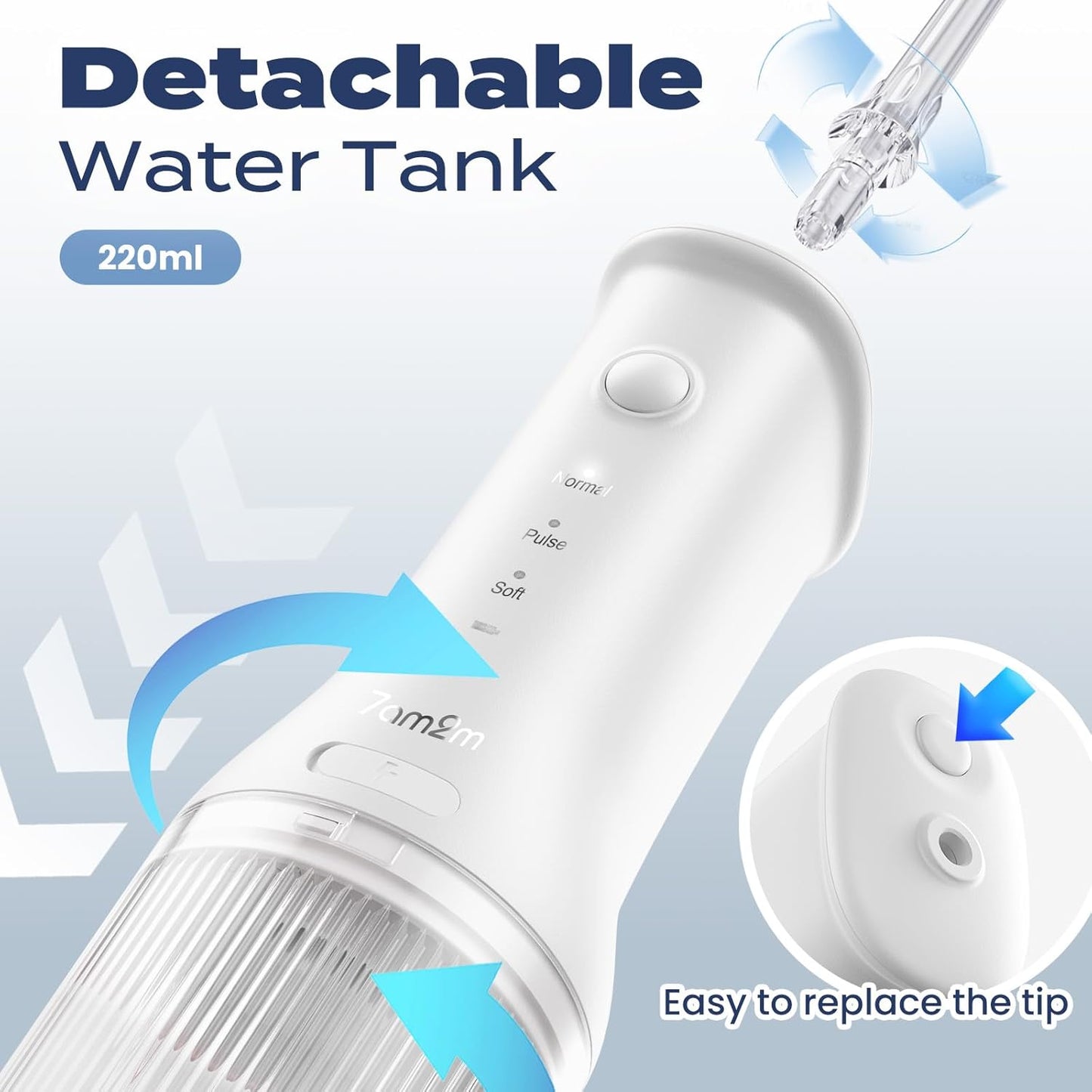 Portable Cordless Water Flosser - 3 Modes, 2 Tips, Fast Rechargeable, IPX7 Waterproof | Travel & Home Use (White)