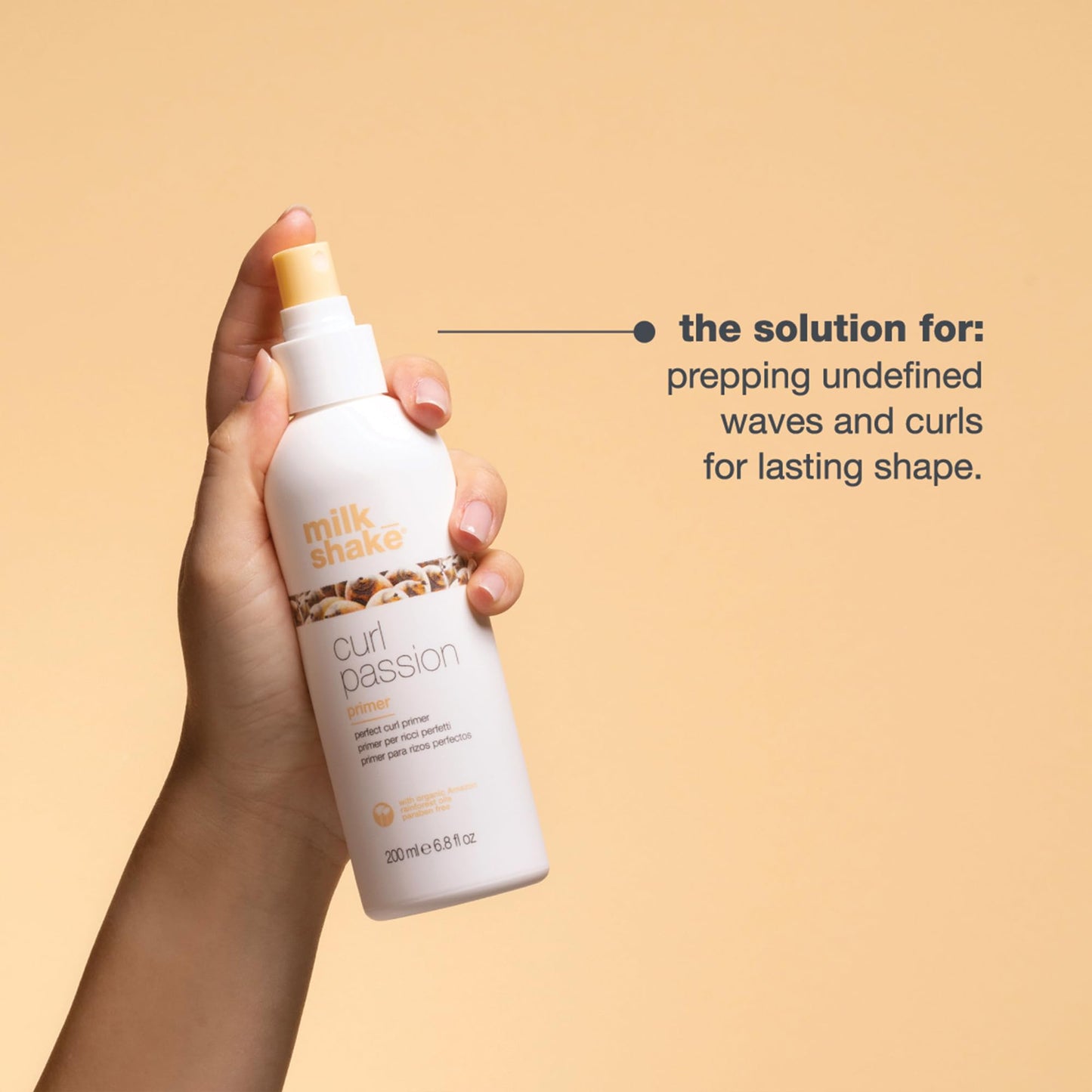 milk_shake Curl Passion Primer | Pre-Styling Curl Primer for All Curl Types | Adds Moisture & Enhances Definition | With Babassu Oil, Praxcai Oil & Milk Proteins, 6.8 fl oz / 200 mL