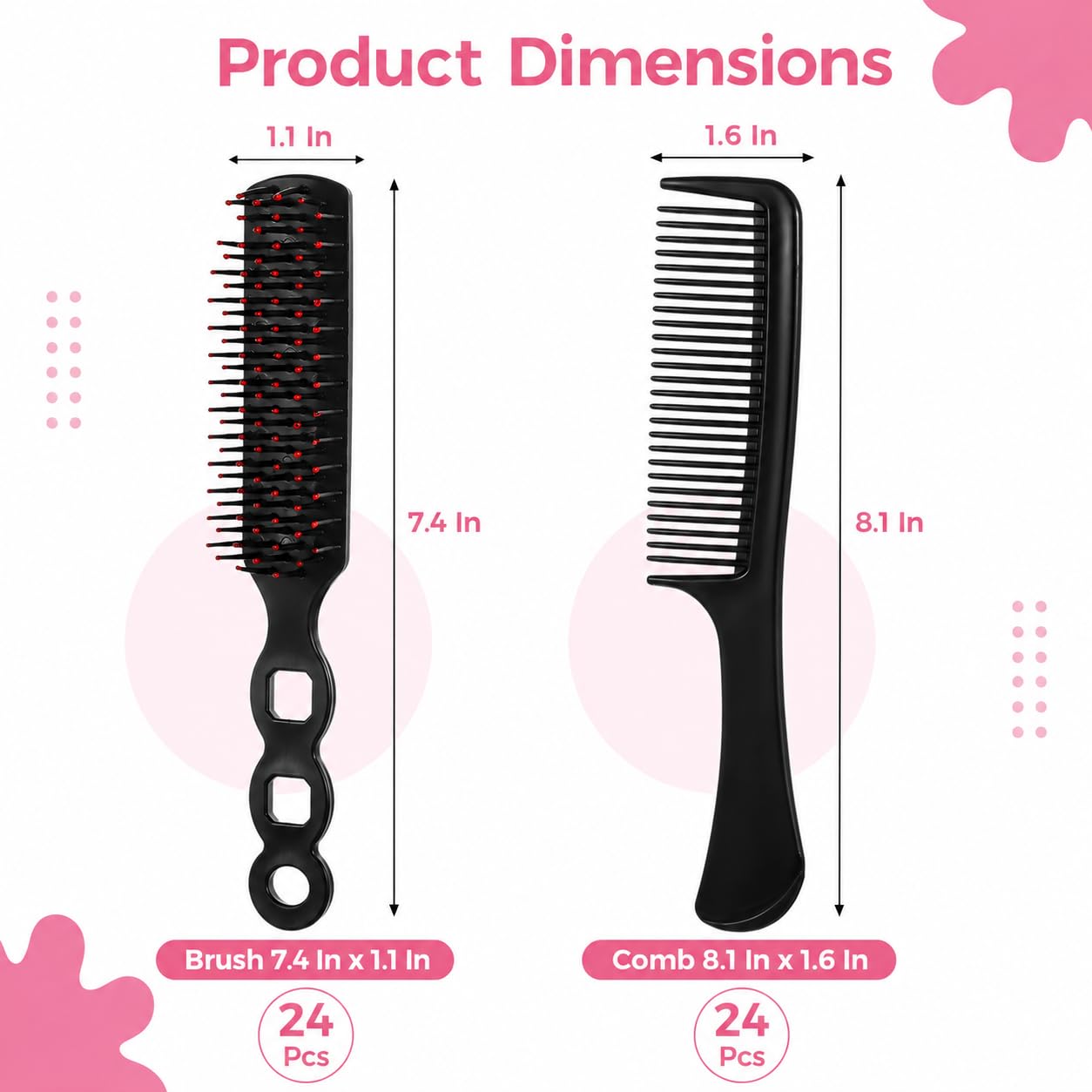 Hair Brushes, 48 Pcs Bulk Hair Brushes and Combs for Homeless Individually Wrapped Hairbrushes, Massaging Smoothing Comb Brushes