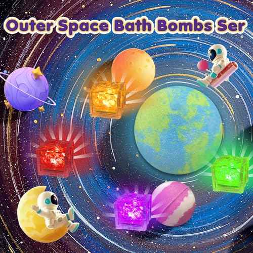 Bath Bombs for Kids with Toys Inside, 8 Light up Bath Bomb of Solar System Set, Planet Bath Bomb with Surprise Inside, Kid-Friendly Bubble Bath Fizzies Gifts for Boys Girls