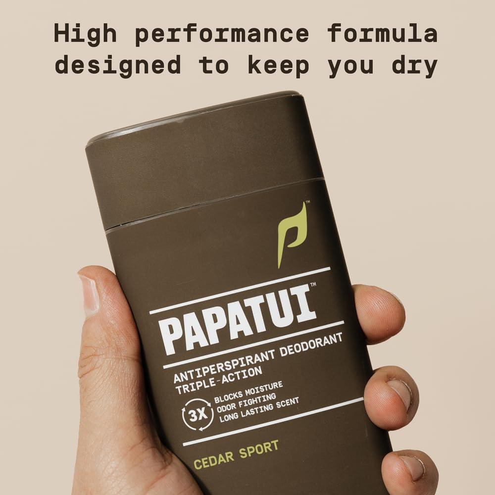 PAPATUI Triple Action Antiperspirant for Men - Sweat Control & Odor Neutralizer | Cedar Sport | 2.6 oz