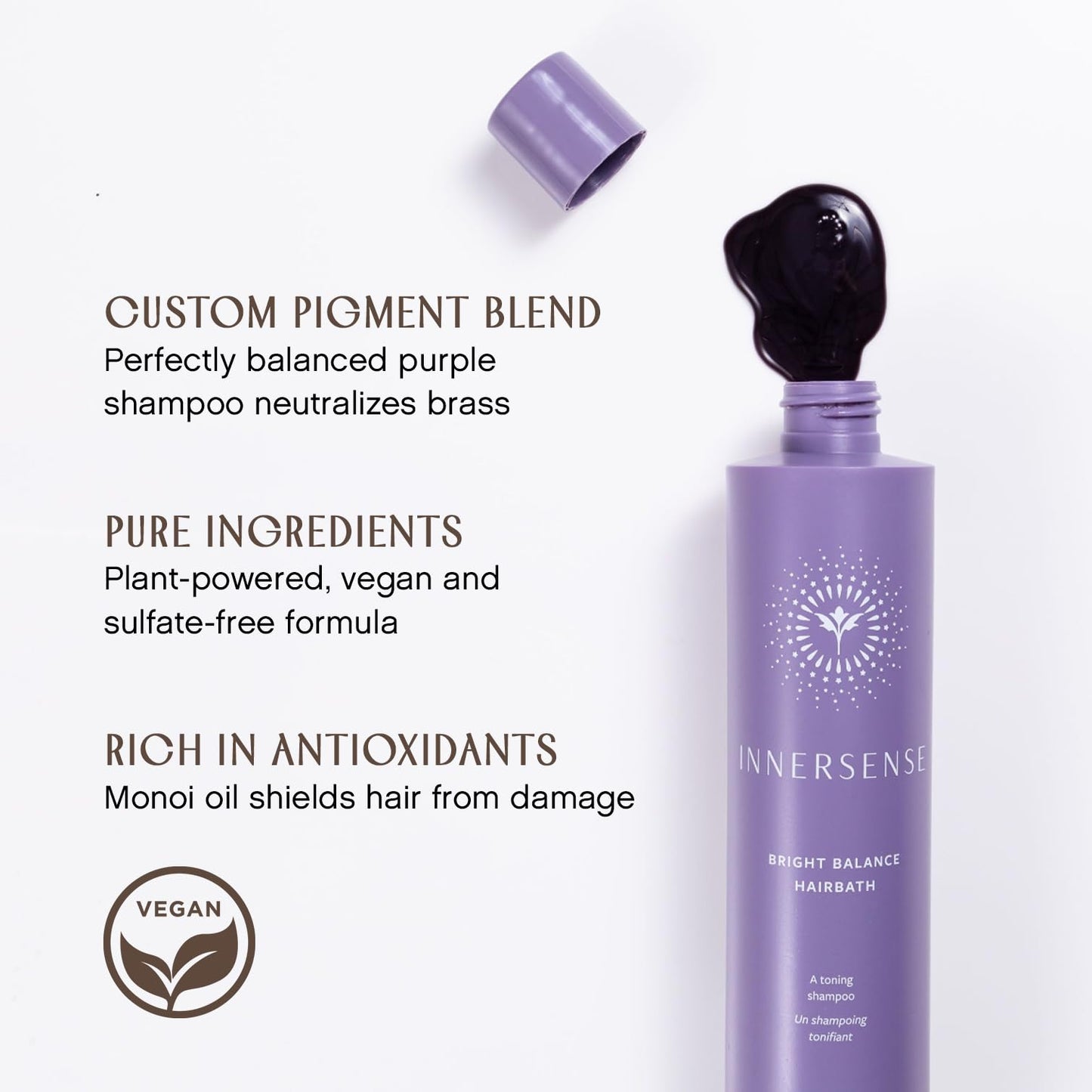 INNERSENSE Organic Beauty - Natural Bright Balance Purple Hairbath | Toning, Color Care, For Lightened or Grey Hair | Non-Toxic, Cruelty-Free Haircare (2 Pack - 2 fl oz | 59.1 ml each)