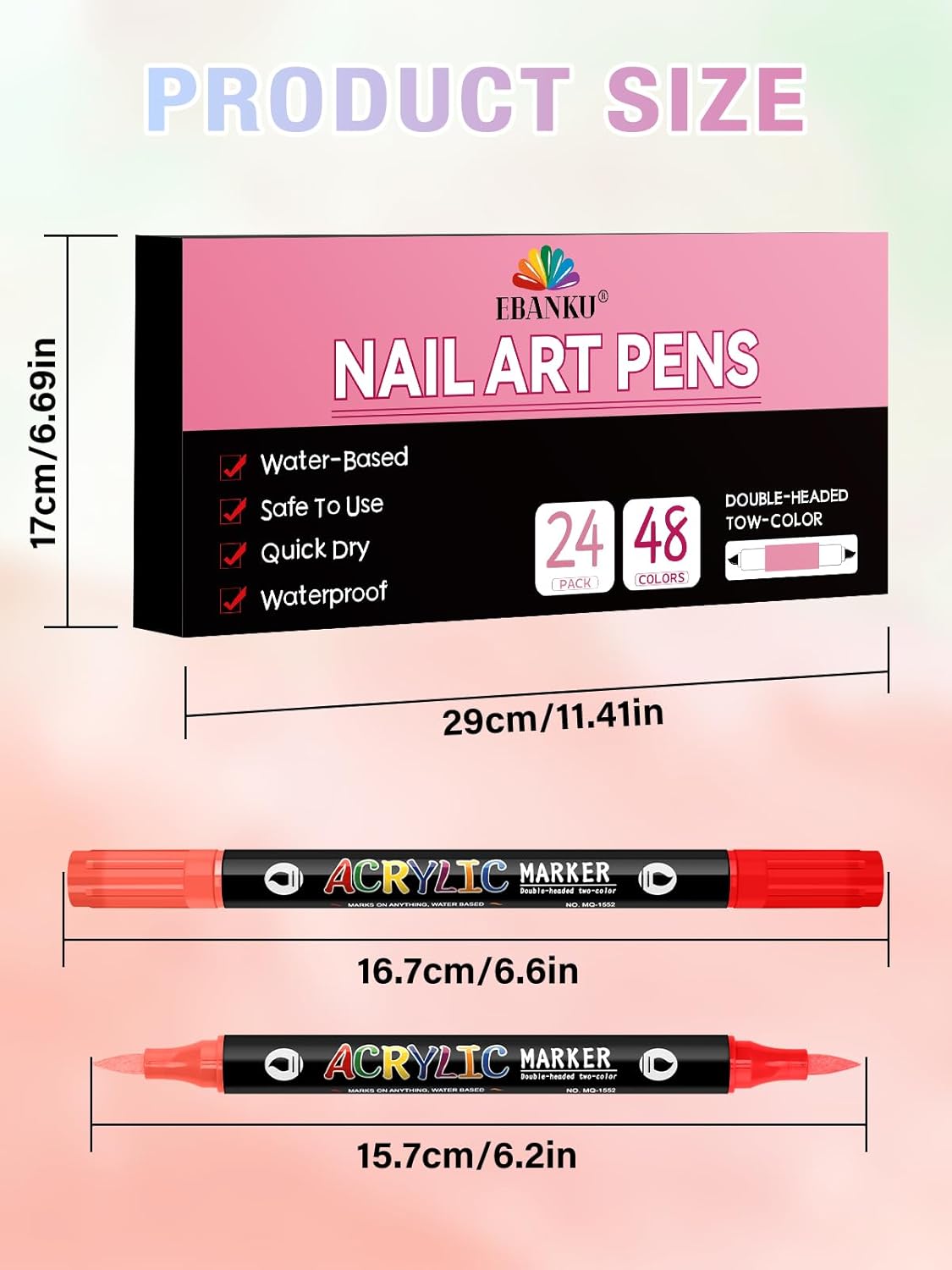 Nail Art Pens Set - 48 Colors 3D Acrylic Quick-Drying Dual-Tip Dotting Liner | 24 Count for Home & Salon DIY