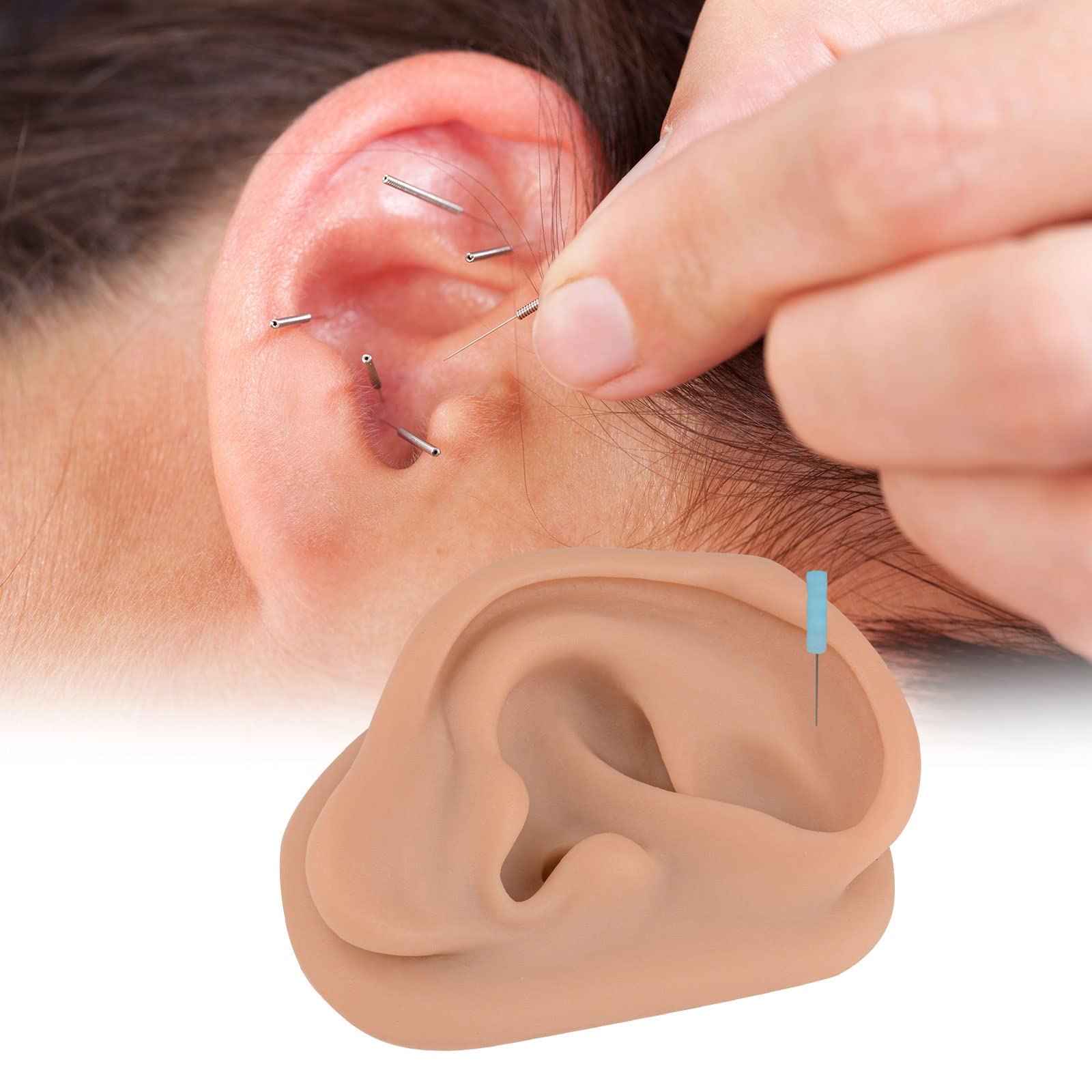 Acupuncture Ear Model, Right Artificial Ear Replica for Auricular Therapy Teaching, Silicone Ear Simulator Acupuncture Practice Authentic Human Ear Simulation