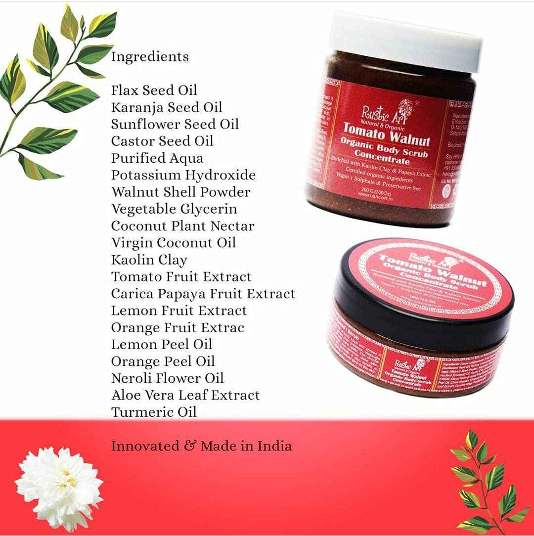 Rustic Art Tomato Walnut Foaming Body Scrub | Exfoliating Body, Hands, Face, Legs, Foot | Lasts 3X Longer | For Women & Men | Vegan & Cruelty Free | (3.5 Oz)