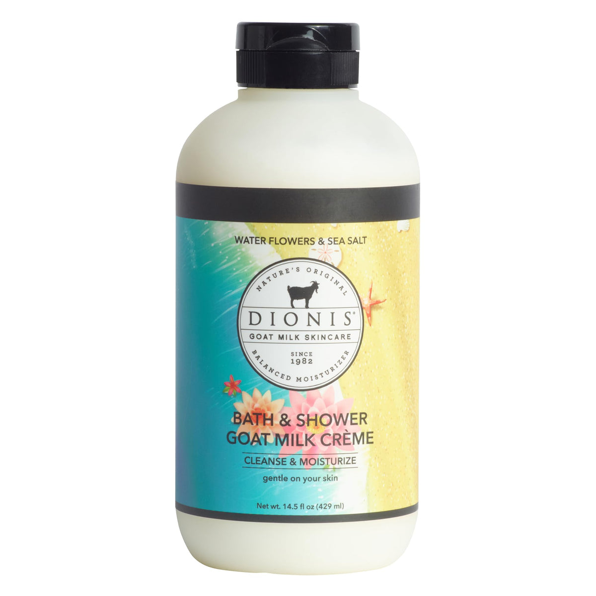 Dionis Goat Milk Bath & Shower Creme - Moisturizing Body Wash for Dry and Sensitive Skin with Goat Milk & Chamomile Extract - Water Flowers & Sea Salt 14.5 oz  