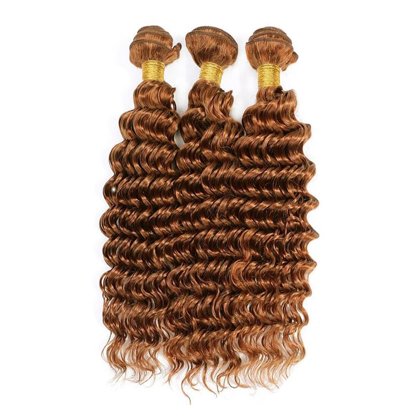 Deep Wave Human Hair Bundles Light Brown 16 18 20 Inch Color #30 Brown Bundles Human Hair Unprocessed Native Virgin Hair 100/PC 3 Extensions Wet and Wavy Human Hair Extensions for Women