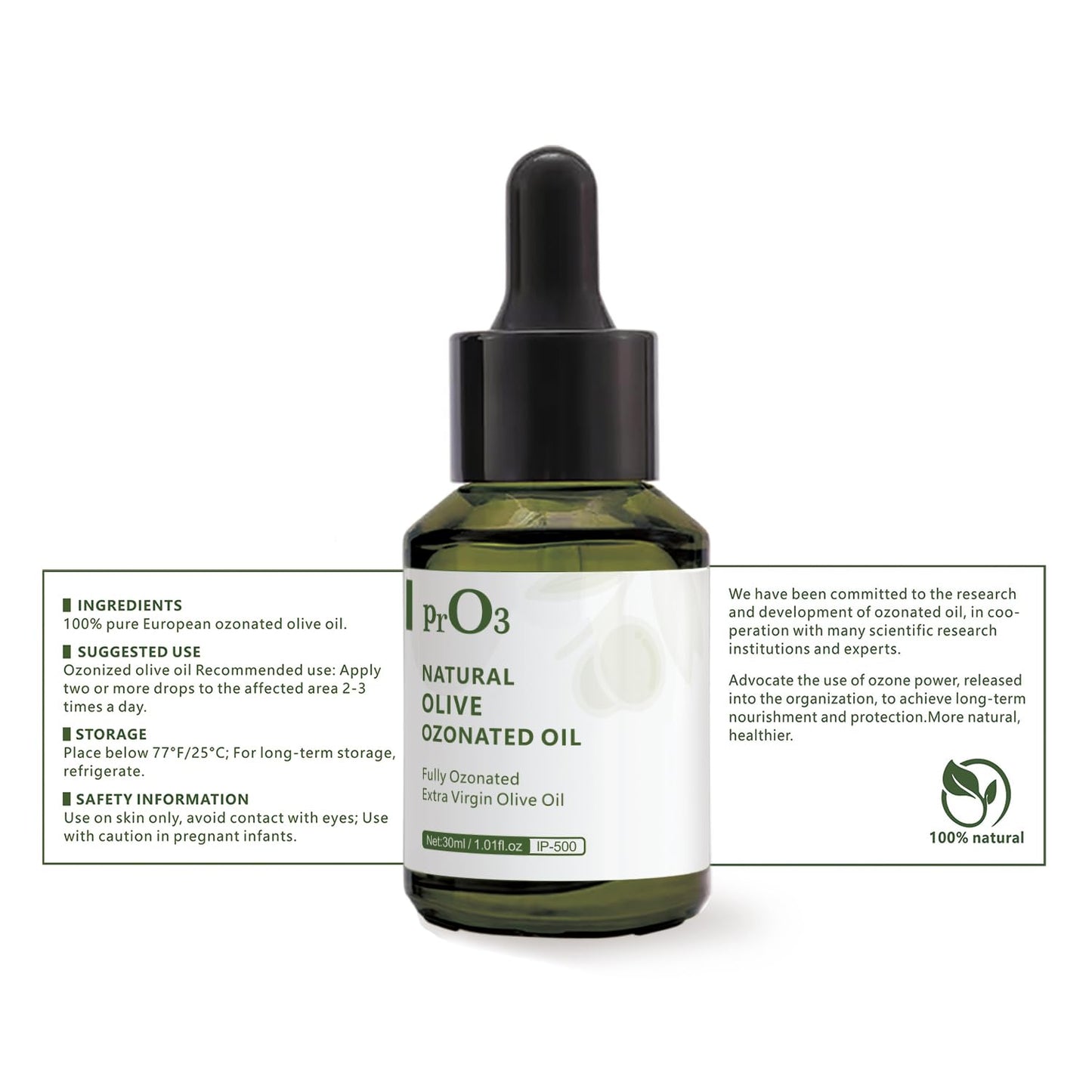 PrO3 Fully Ozoneted Olive Oil-100% Pure Ozone Oil-1 OZ-Glass Dropper Bottle-Organic Natural for Skin Care Essence Oil- Rich in Reactive Oxygen.