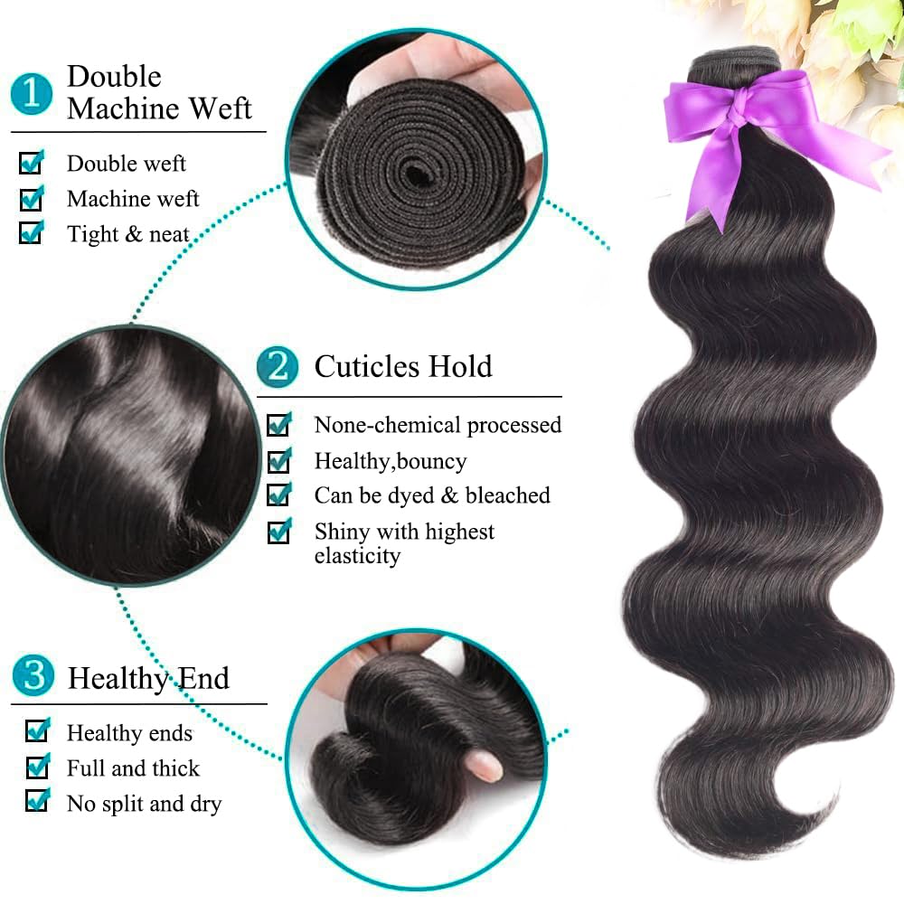 ALLRUN Body Wave Bundles Human Hair Bundles Body Wave Hair 1 Bundle(20 Inch)10A Grade 100% Unprocessed Brazilian Virgin Hair Extensions for Black Women