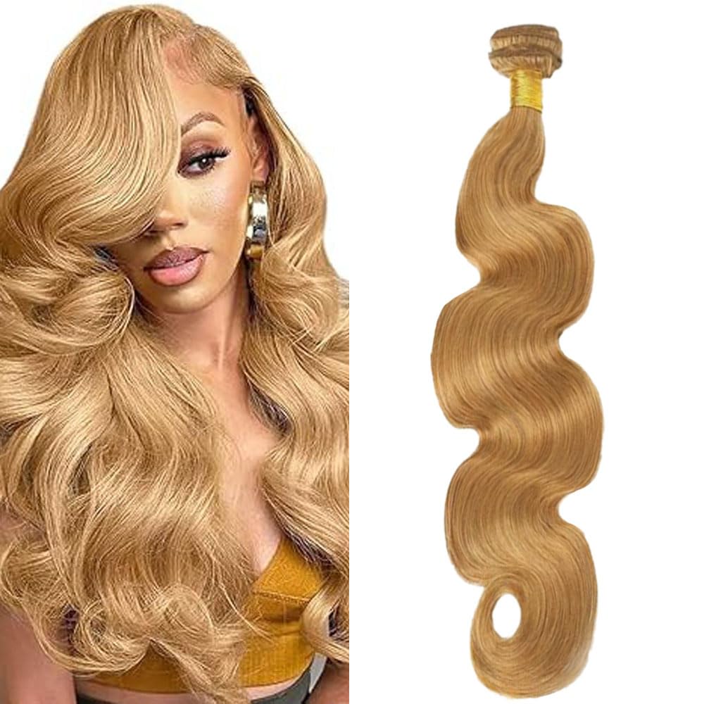 #27 Honey Blonde Bundle Human Hair Blonde Human Hair Bundles Body Wave 1 Bundle Color 27 22 Inch Blonde 100G/PC Unprocessed Brazilian Virgin Double Weft Hair Extension