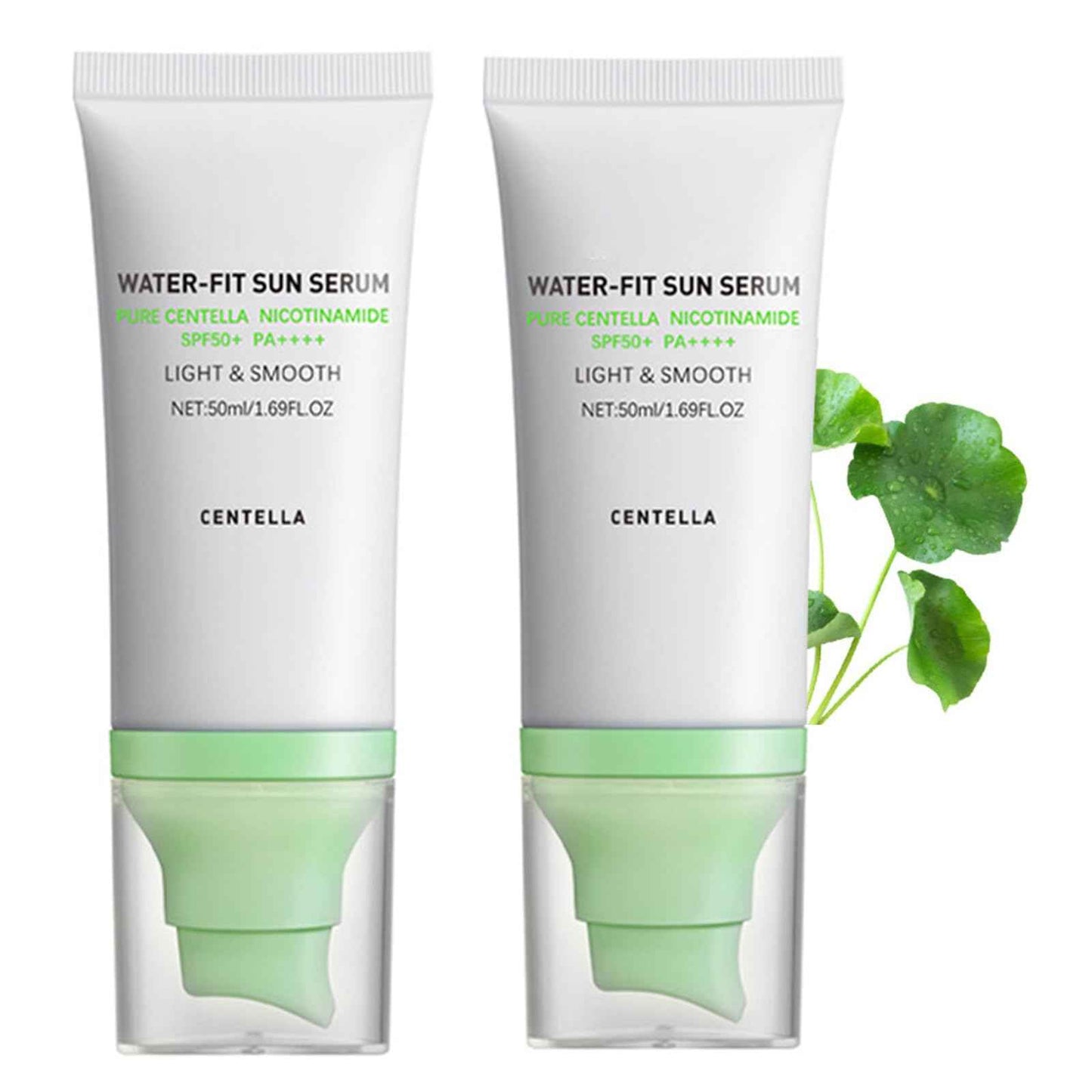 2 Pcs Centella Sunscreen, Centella Water-Fit Sun Serum SPF 50+ Light & Smooth Hyalu Cica Sunscreen