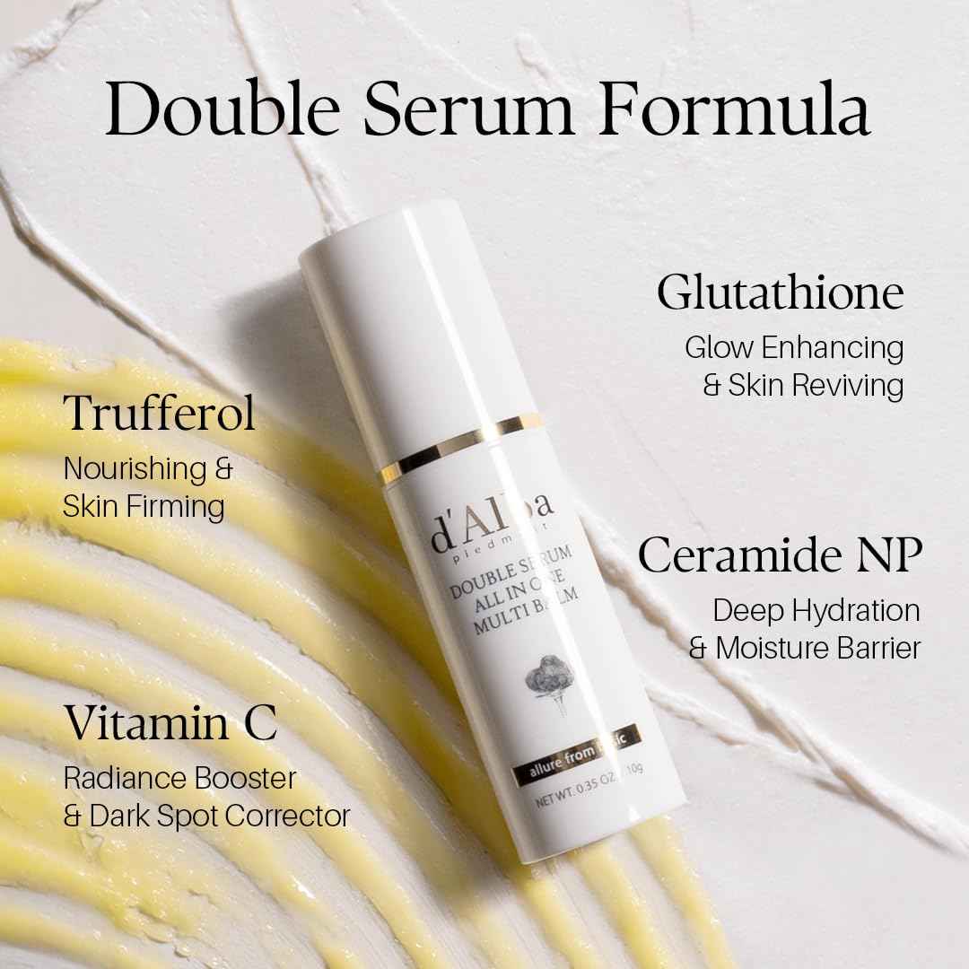 d'alba Piedmont Italian White Truffle Double Serum All-in-one Multi Balm, Vegan Skincare with Vitamin C and Vegan Collagen, 3-in-1 Anti Wrinkle, Eye Treatment, Dark Spot Remover