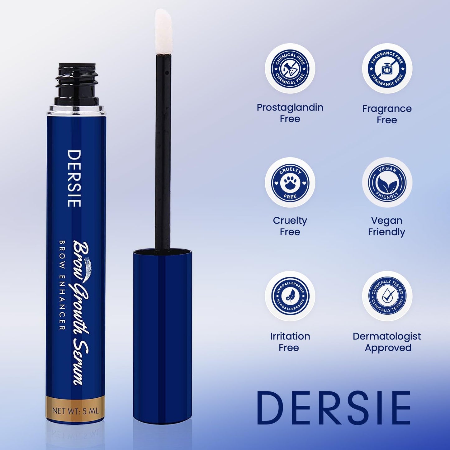 Dersie Eyebrow Growth Serum: Brow Enhancing Serum Infused with Peptide Complex, Biotin & Arginine for Fuller, Stronger, Thicker Brows – Nourishes and Strengthens Dry, Sparse, or Thinning Brows (5 mL)