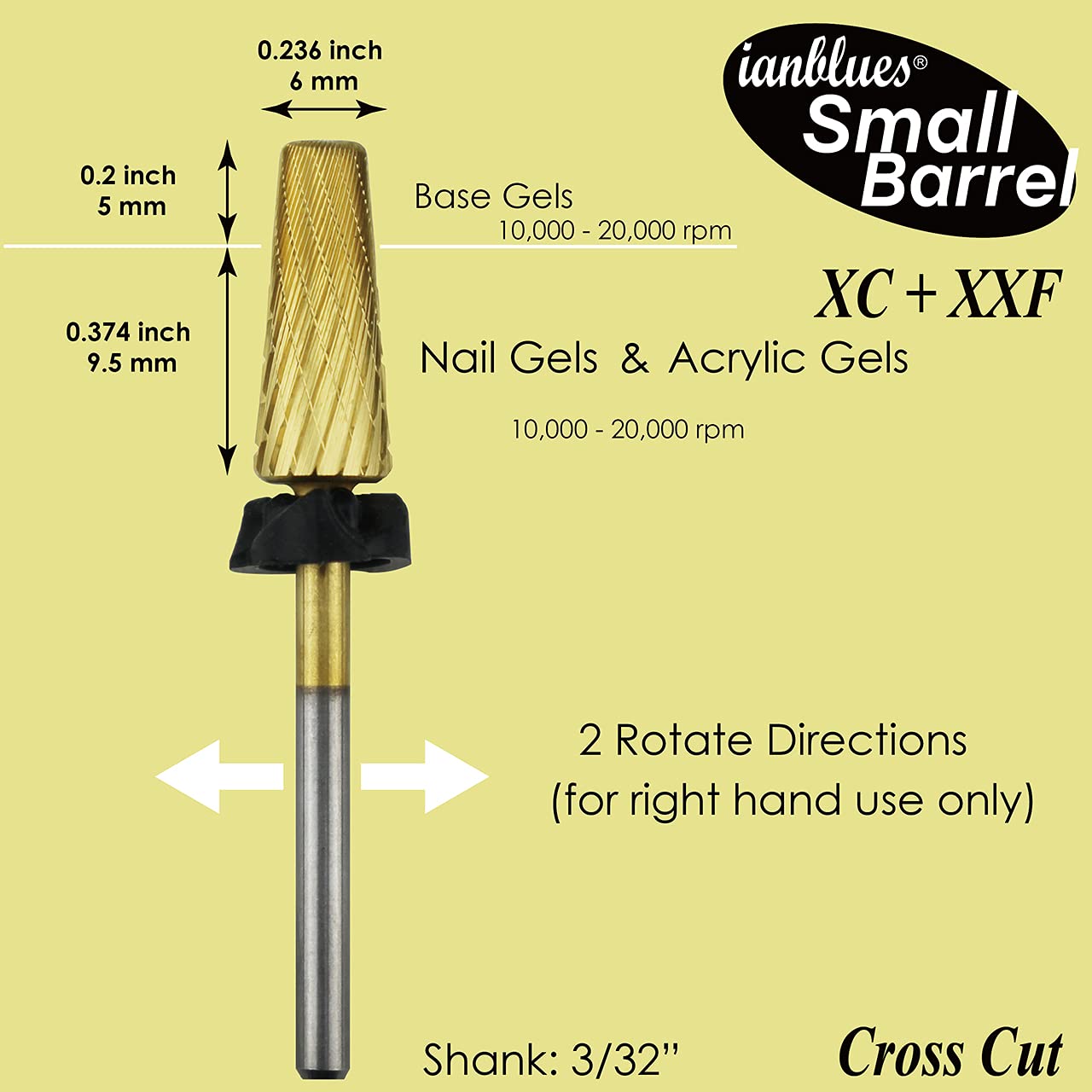 5 in 1 Nail Drill Bit Set - Professional E-File for Manicure | Mixed Sizes, Cross Cut, 3/32” Shank