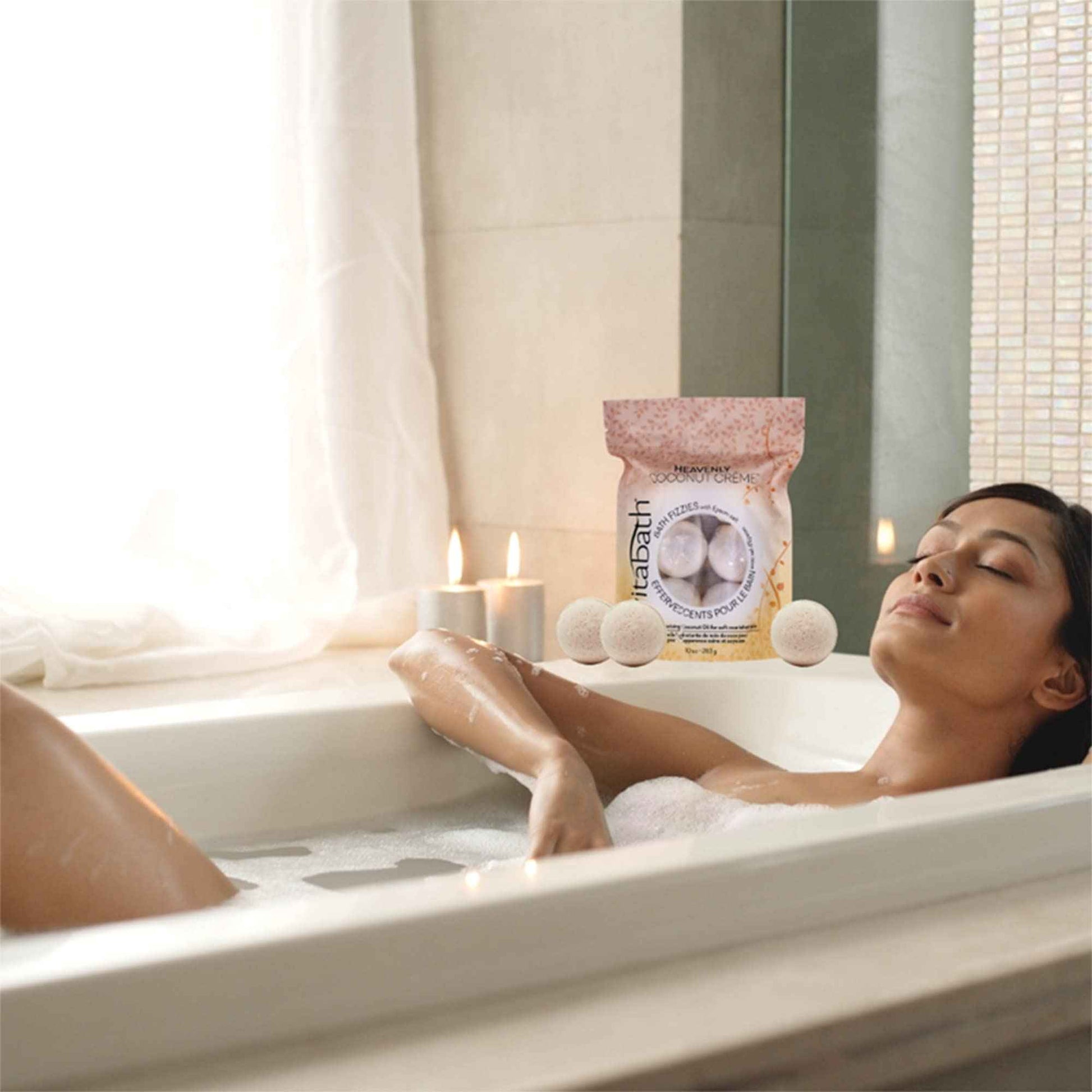 Vitabath Heavenly Coconut Crème Bath Fizzies with Epsom Salt Relax Nourish Unwind Body & Mind Calming Aromatherapy for Muscle Soreness & Reviving Skin Nourishment - 6 Count