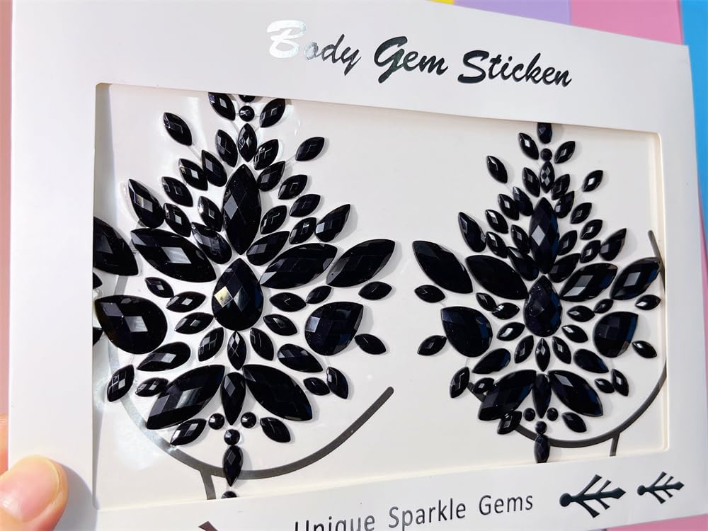 Topz Black Body Gems Sticker Halloween Makeup Collection Rhinestone Sticker Temporary Tattoo Nipple covers diamond pasties body jewels face gems for festival