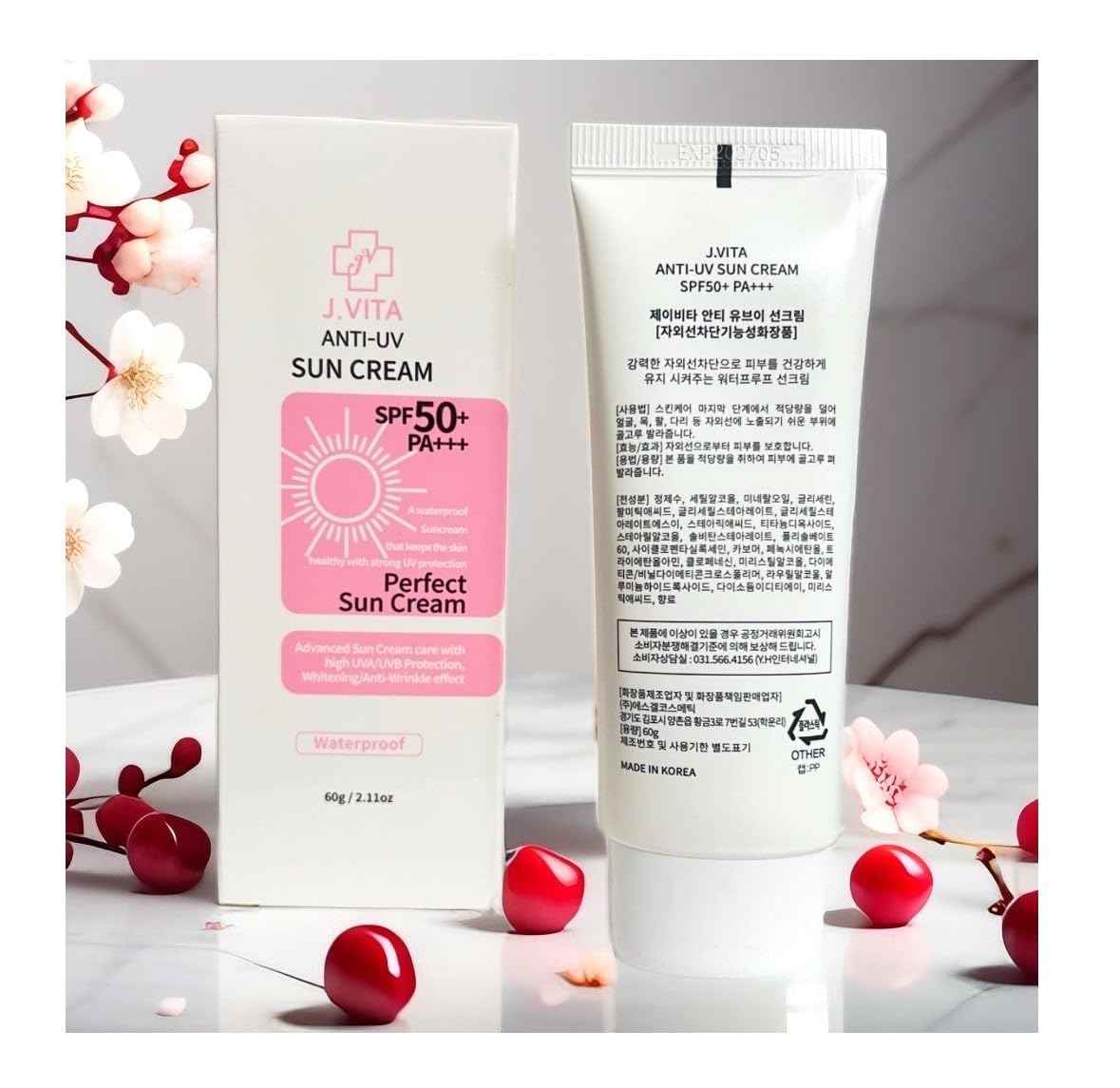 Korea J.Vita Anti-UV Sun Cream 60g / 2.11oz. SPPF50+ PA+++Perfect Waterproof Sunscreen that Keeps Skin Moisturize & Healthy with Strong UV Protection