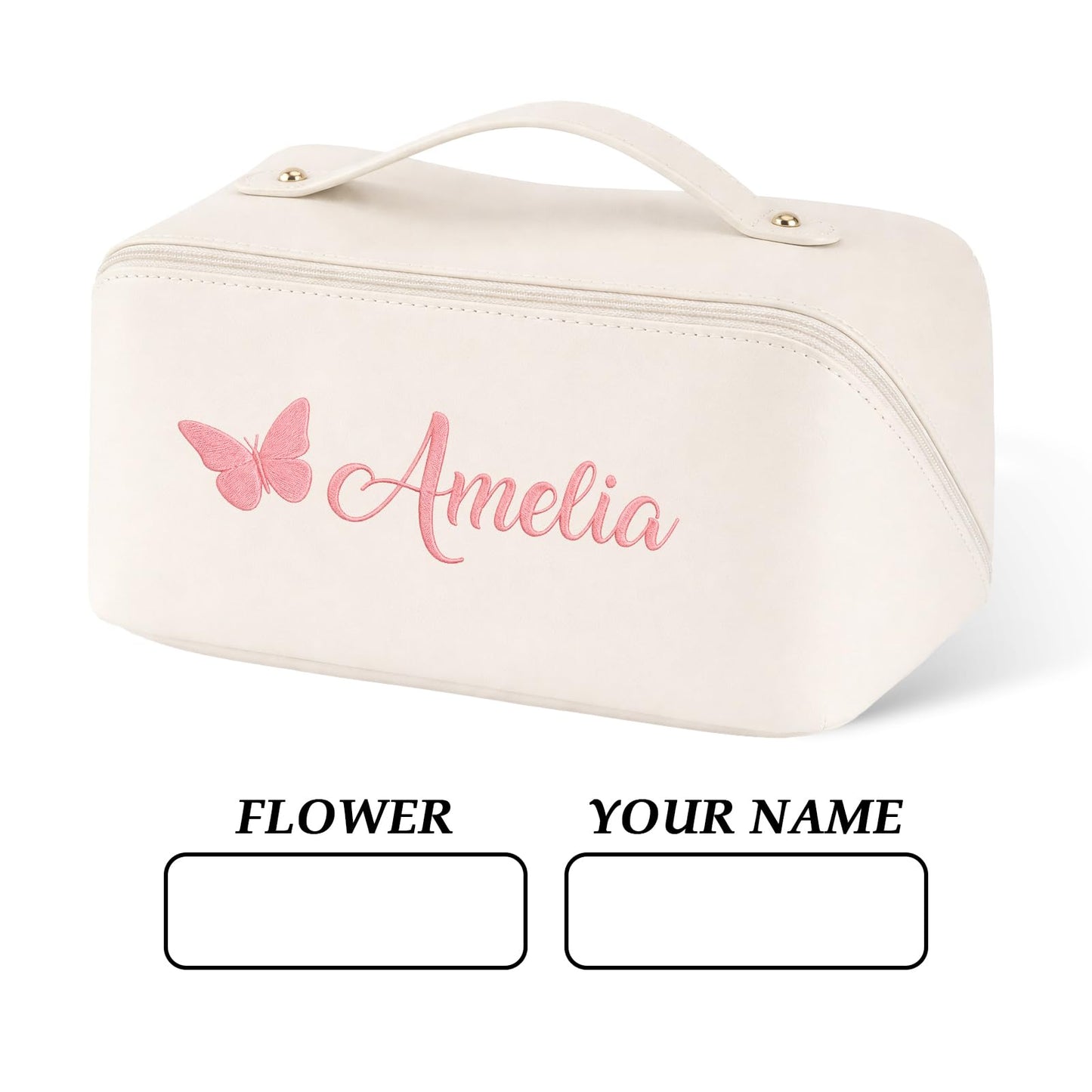 Dyoart Custom Embroidered Name Travel Makeup Bag Gifts for Mothers Day Personalized Large Capacity Cosmetic Bags for Women Customized Toiletry Bag Christmas Birthday Gifts for Girlfriend Wife
