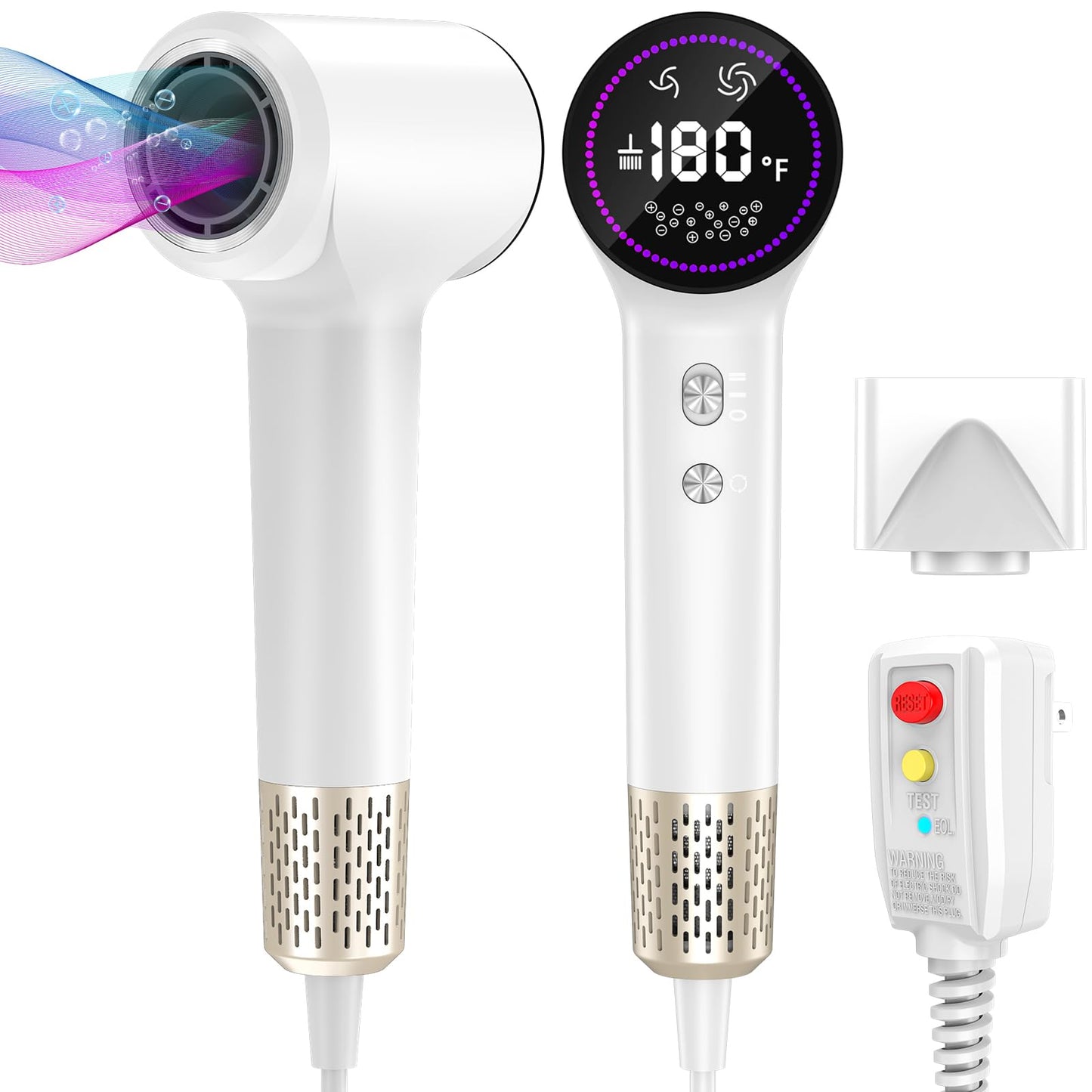 Hair Dryer,Plasma Hair Dryers for Women & Men - 110,000 RPM Professional High-Speed Blow Dryer with 400 Million Plasma, Magnetic Nozzle, HD Display & Cool/Hot Air Modes | Fast Drying & Thermo-Control