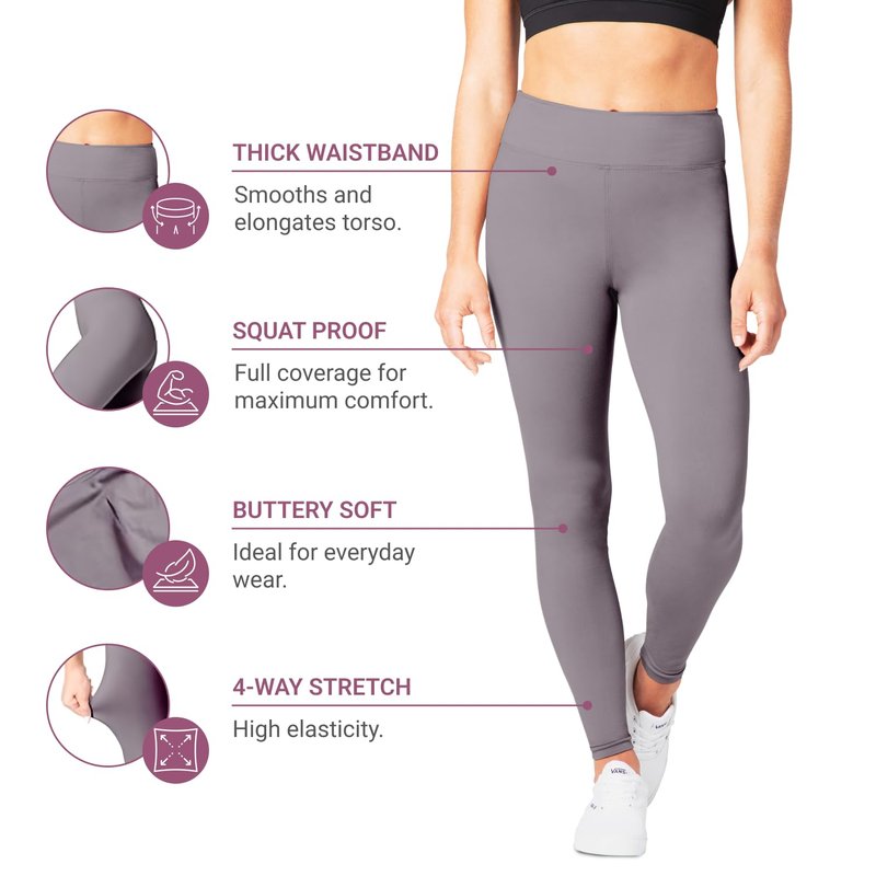 SATINA Womens High Waisted Leggings - Leggings for Regular and Plus Size Women, 3 Inch Waistband, Lilac Gray, One Size