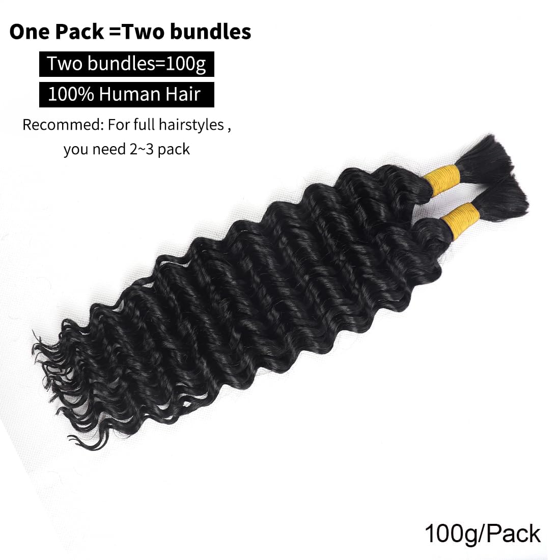 Braiding Wet and Wave Human Culry Hair for Boho Knotless Braids No Weft 2 Bundles 100g