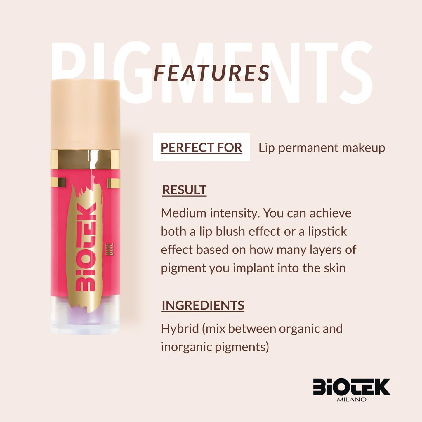 Biotek Lip Pigment for Permanent Makeup - Bright Cherry Color for Lip - Made in Italy - Dream 0,61 fl.oz.