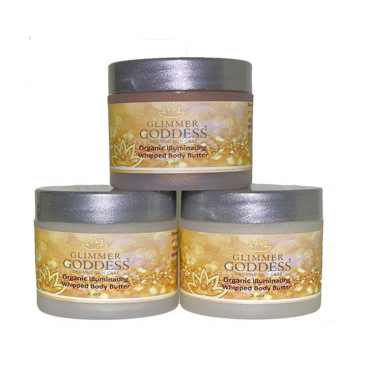 GLIMMER GODDESS Shimmer Body Butter with Organic Whipped Shea Butter for Hydration, Moisturizing & Silky Natural Glow - Bronze, Diamond & Rose Gold in Sexy, 2oz, Pack of 3