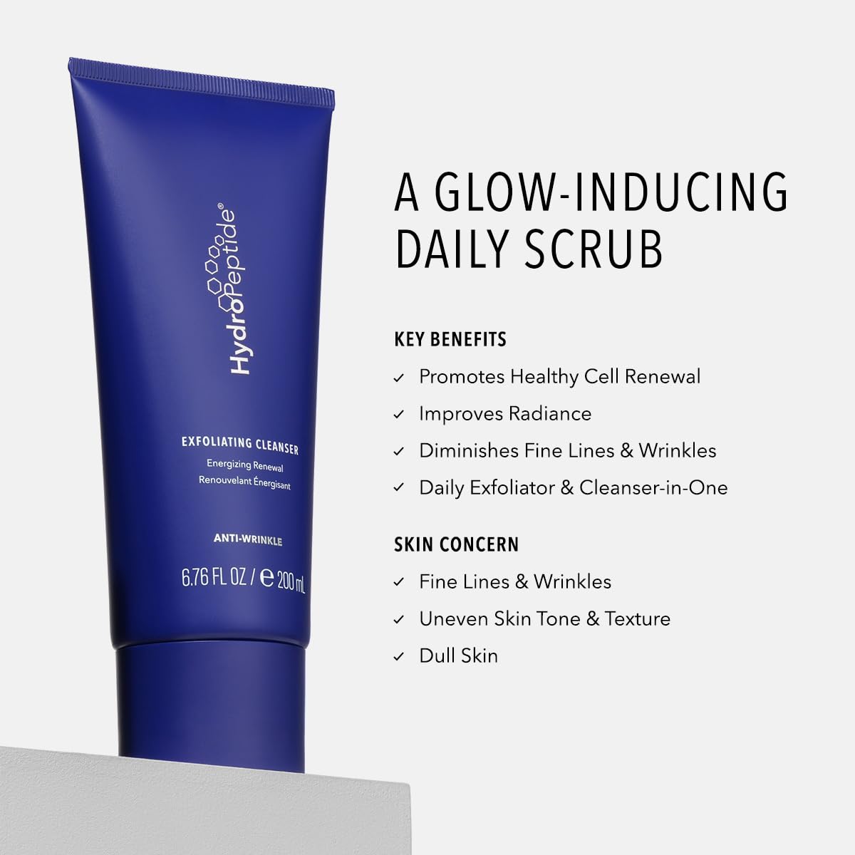 HydroPeptide Exfoliating Cleanser, Energizing Renewal. Gentle Exfoliation & Collagen Promoting Peptide Face Wash, 6.76 Ounce