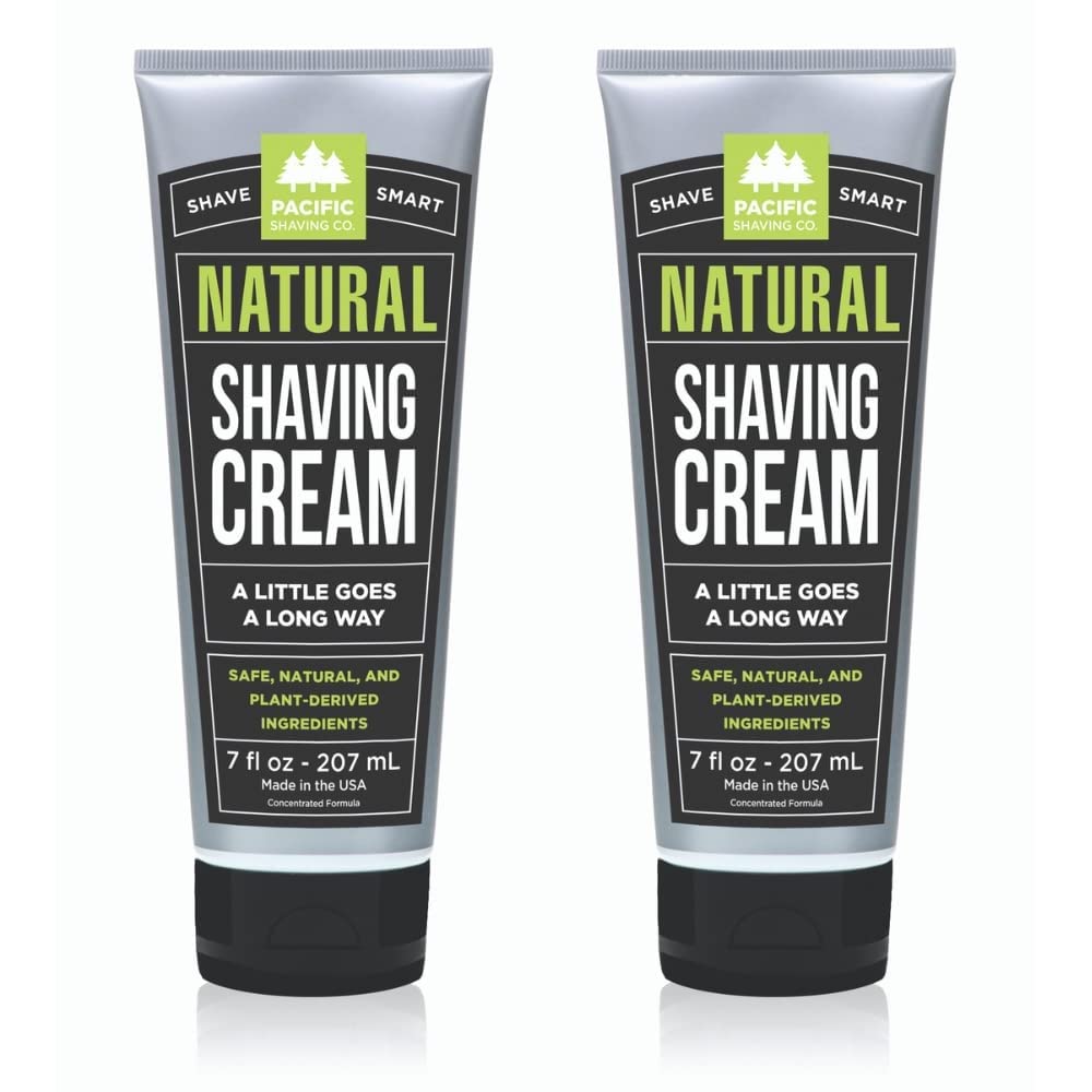 Pacific Shaving Company Natural Shaving Cream - Hydrating Shea Butter & Vitamin E Formula for Sensitive Skin | 7 Oz, 2 Pack