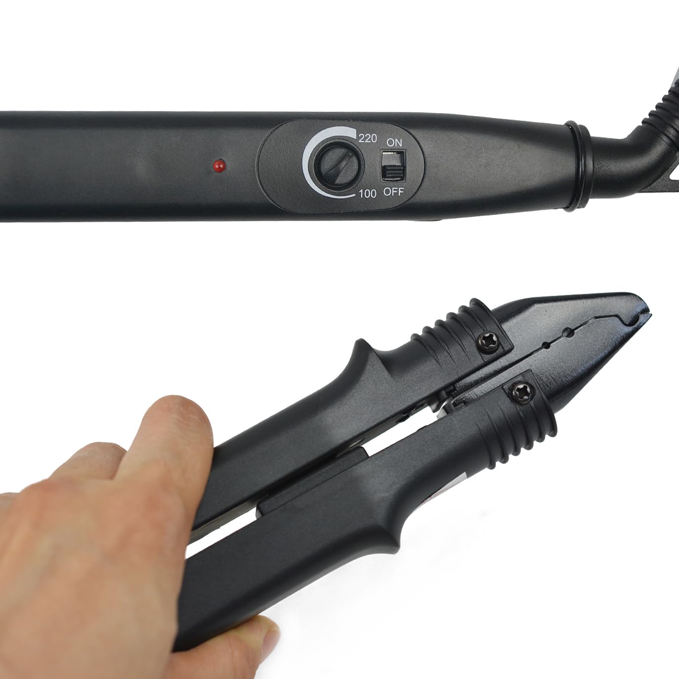 Hair Extensions Tool Kits with Fusion Heat Iron Connector Wand US Plug 50 Pcs Single Hole Heat Shield Guards 10 Pcs Hair Clips 50g Keratin Beads (Black A Head)