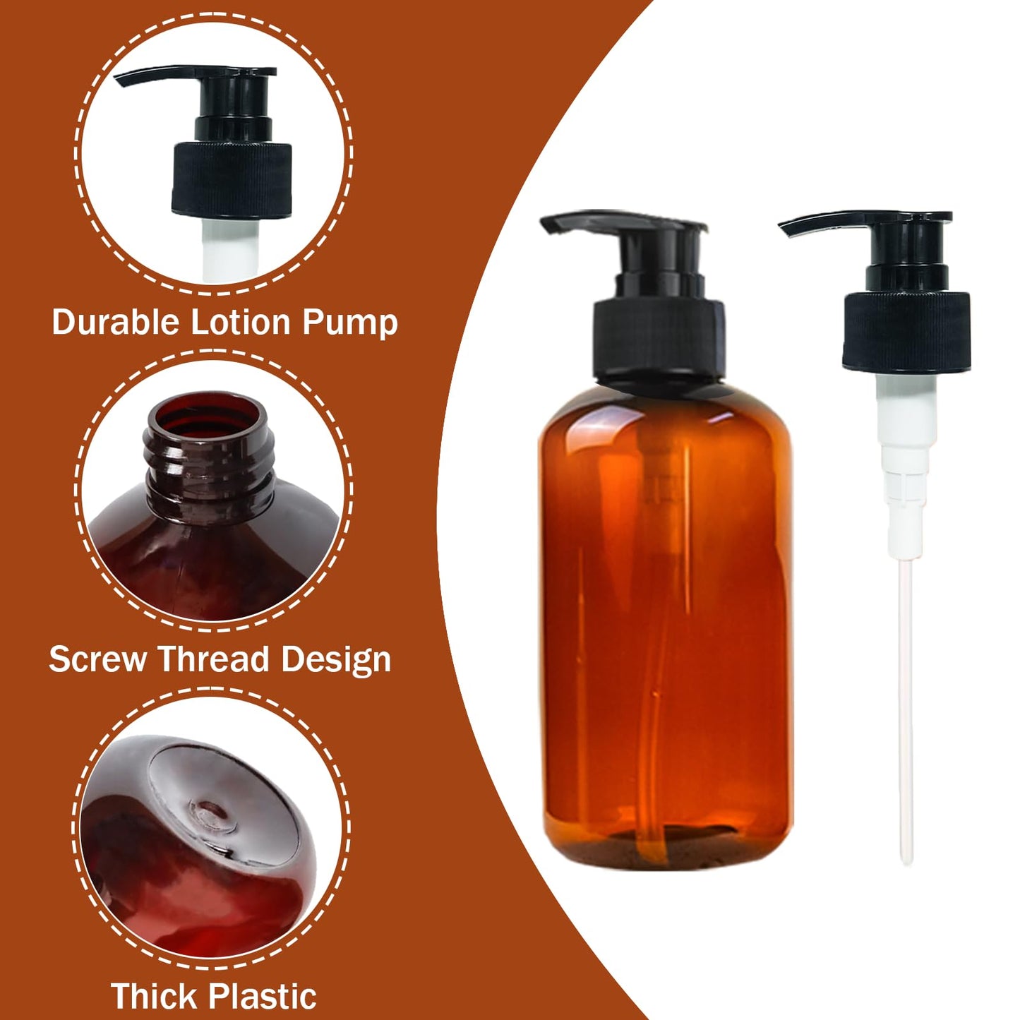 Sidkuct 24 PCS Pump Bottles Lotion Dispenser, 8oz/250ml Plastic Dispenser Portable Bottle Reusable Leak Proof Pump Bottle for Shampoo, Hair Conditioner, Kitchen, Bathroom, Travel