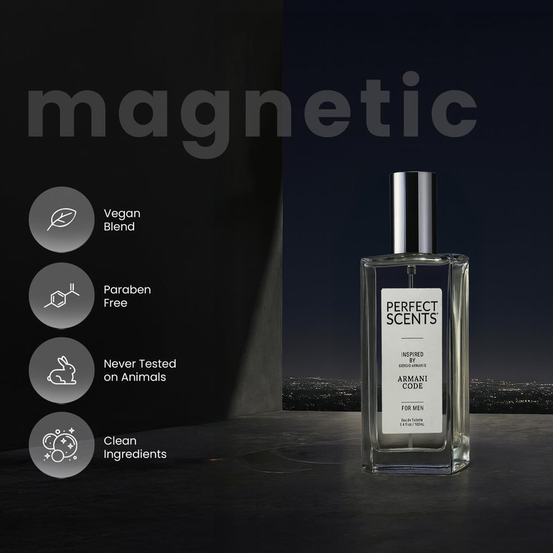 Perfect Scents Fragrances, Inspired by Giorgio Armani’s Armani Code, Men’s Eau de Toilette, CLEAN, Vegan, Paraben-Free, Phthalate-Free, Never Tested on Animals, 3.4 Fluid Ounces