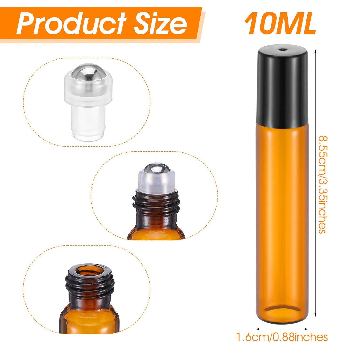 mekueeex 100 Pcs Essential Oil Roller Bottles 10ml Empty Glass Roller Bottles with Stainless Steel Balls Protection Leakproof with 5 Funnel for Travel Perfume Lip Gloss (Brown)