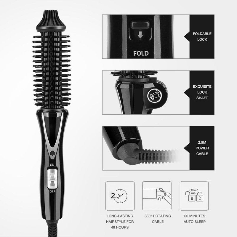 Mini Curling Iron Brush - 1 Inch Ceramic Tourmaline Ionic Hot Curler | Anti-Scald, Instant Heat, Anti-Frizz Wand for All Hair Types
