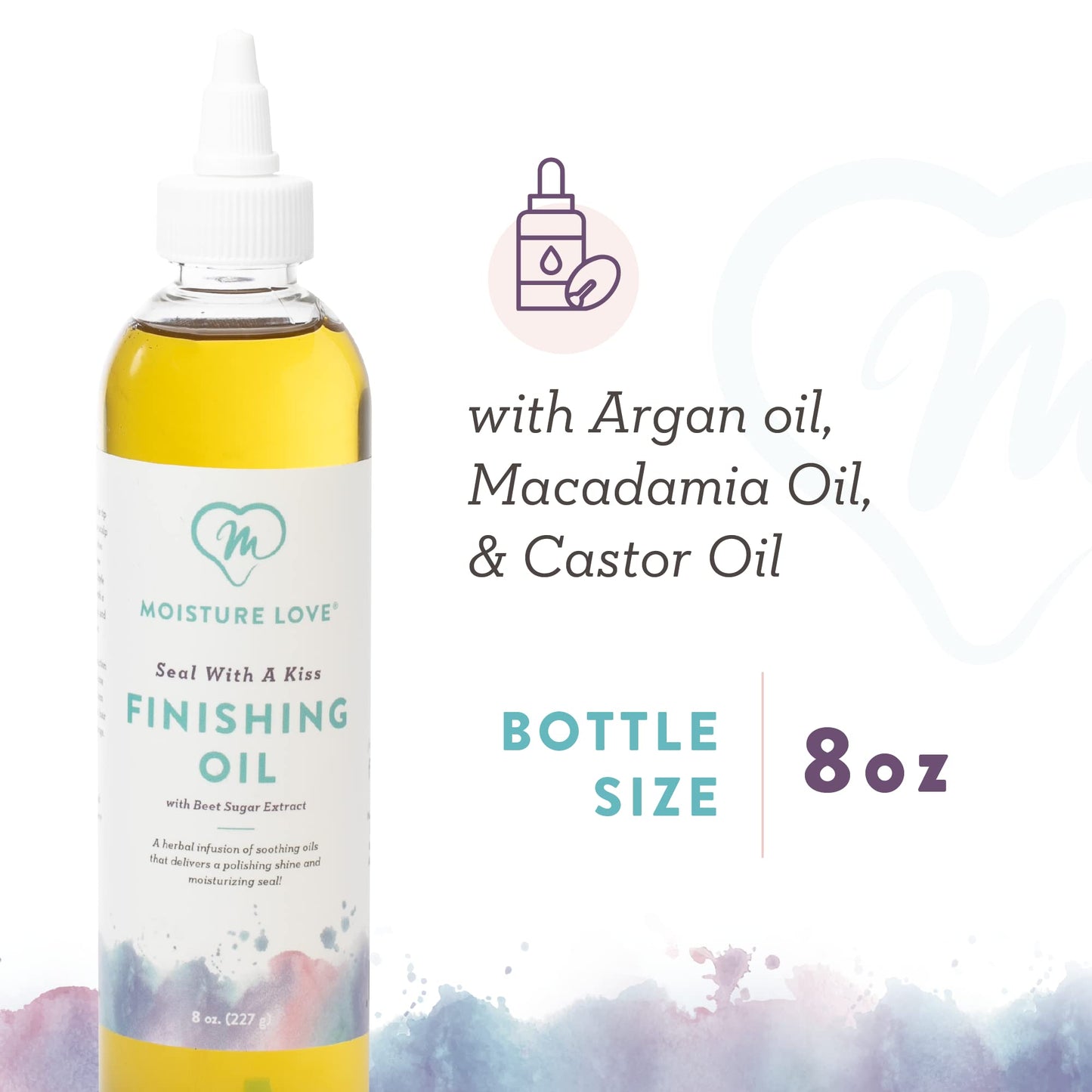 Moisture Love Seal with a Kiss Finishing oil for Hair Moisturizing and Polishing. Curly Hair Care Product with Argan Oil and Castor Oil. Sulfate Free. 8oz