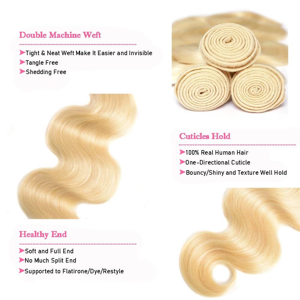 ZDLAQ 613 Bundles Blonde Bundles Human Hair 14 Inch 613 Body Wave bundles 100% Unprocessed 12A Grade Brazilian Virgin Hair Bundles 1 Bundle Human Hair 613 Blonde Bundle Hair Extensions for Women
