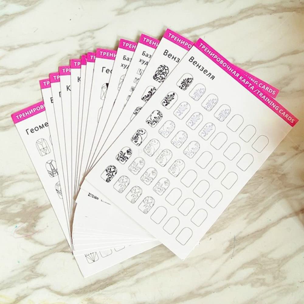 12 Sheets Blank Nail Art Training Cards,Manicure Training Cards for Beginner Lines Painting