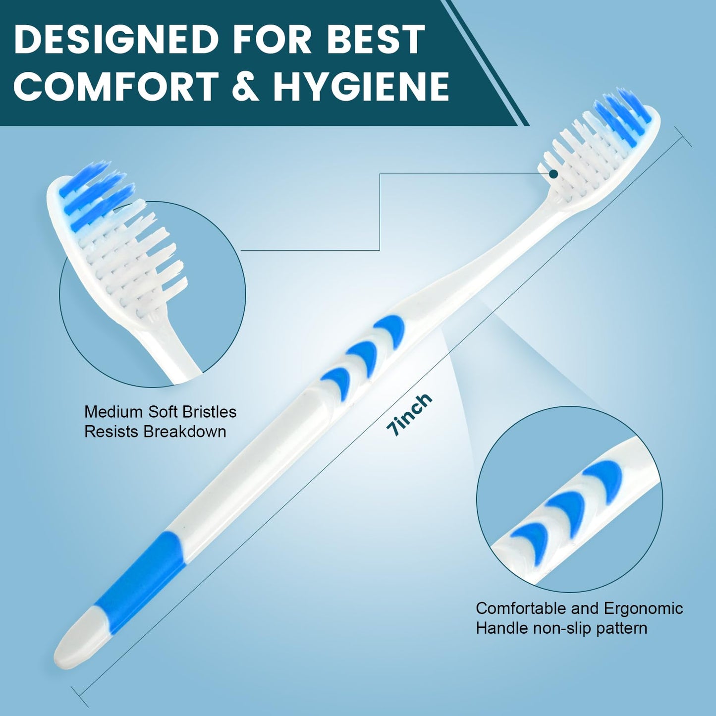 Navona 300 PCS Premium Toothbrushes Bulk, Individually Wrapped Toothbrushes, Disposable Toothbrush, Medium Soft Bristle Bulk Toothbrushe for Travel Hotel Donation, Ergonomics Handle