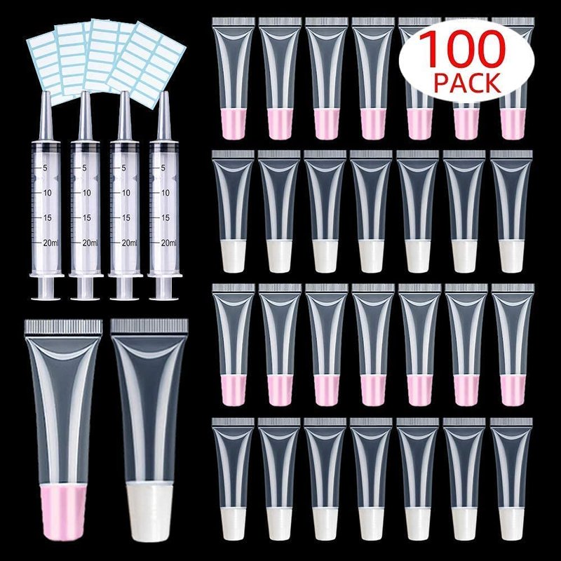 Lip Gloss Tubes - 100 Pack 10ml with 50 Pink & 50 White Caps | Perfect for DIY Beauty Projects