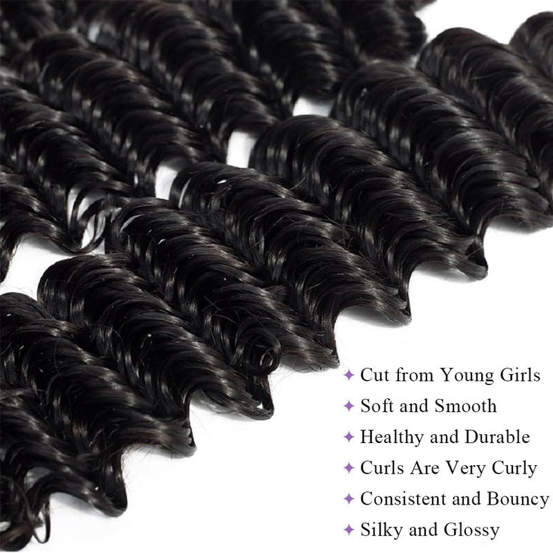 UDesire Deep Wave Human Hair Bundles 24Inch 12 A Brazilian Deep Wave Bundles Human Hair 100% Unprocessed Virgin Hair Deep Curly Weave Extensions