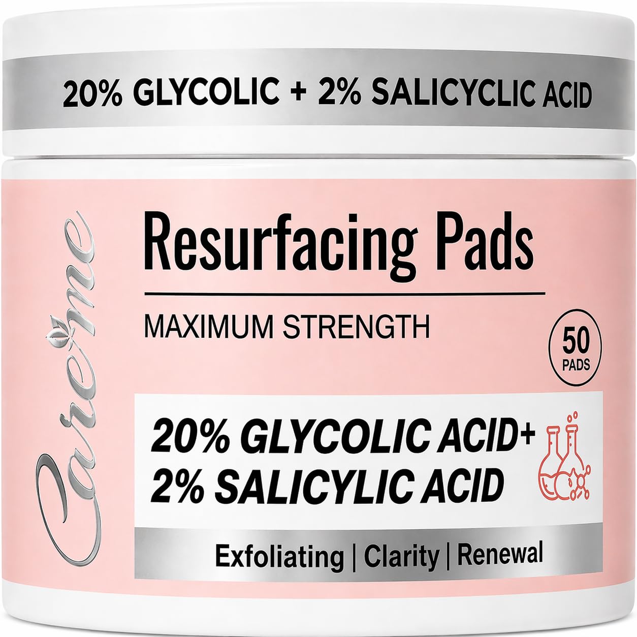 Glycolic Acid 20% + Salicylic Acid 2% Face Peel Pads (50 Count) – Facial Exfoliating Pads for Skin Renewal, Resurfacing, Refining and Revealing a Clearer, Smoother, Glowing Complexion