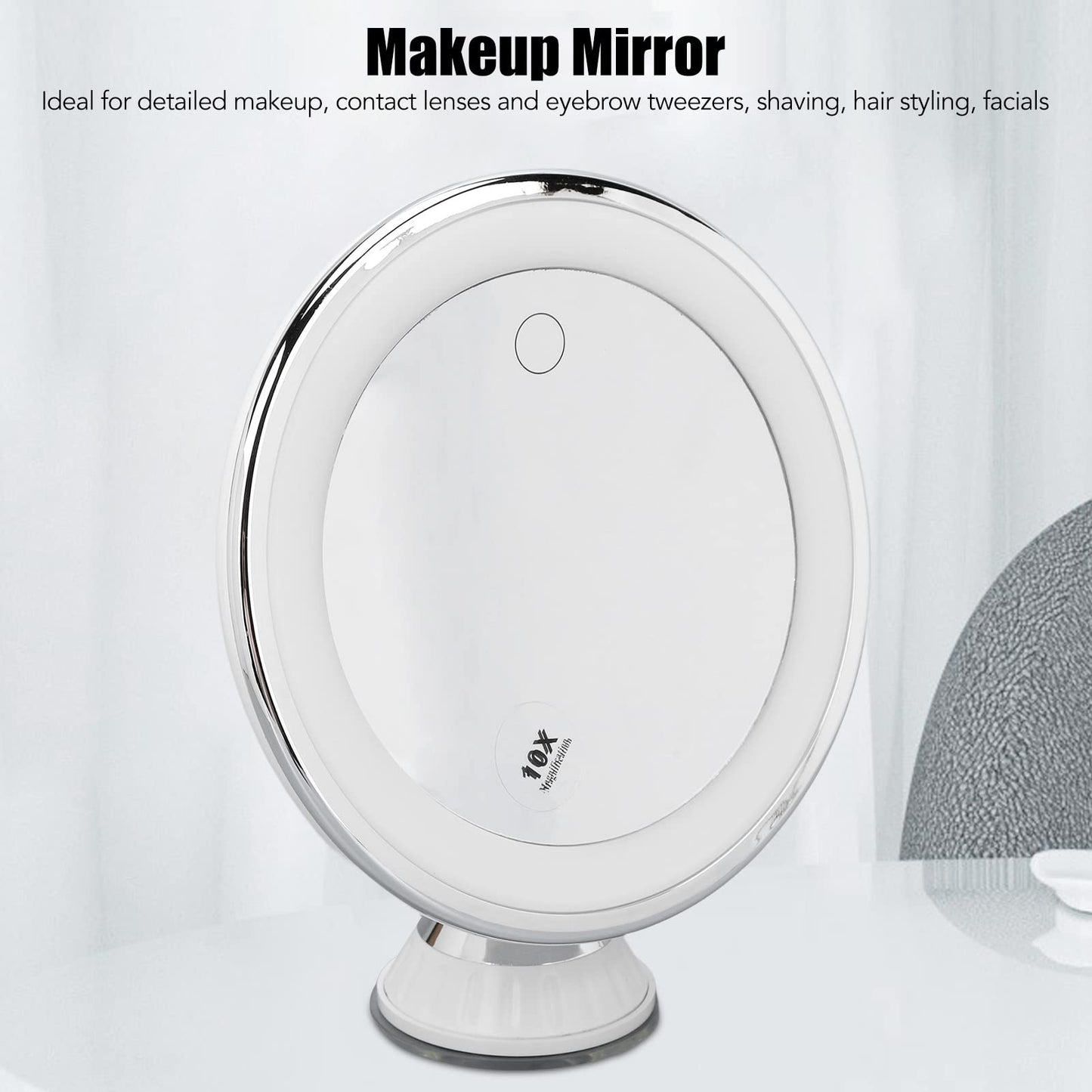 10x Magnifying Lighted Makeup Mirror, Magnifying Cosmetic Mirror, with Touch Control 3 Color Lighting and Suction Cup Travel Bathroom Shower Mirror