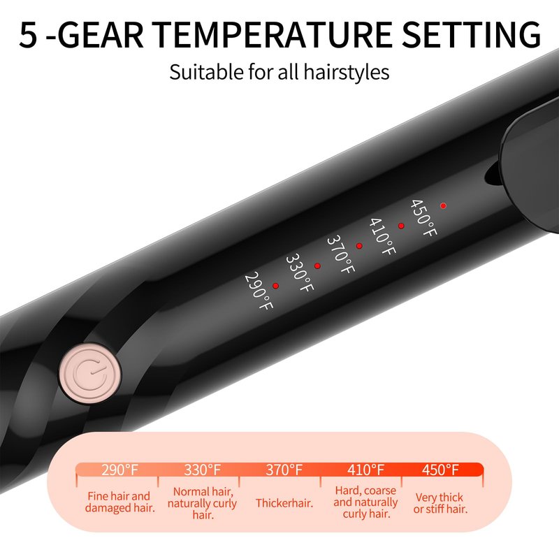 K&K MCH Professional Curling Iron. The Temperature of the Button Version can Reach up to 450 Degrees Fahrenheit. Rose Gold Aluminum Tube Curler.