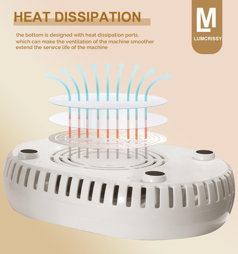 Lumcrissy Professional Nail Dust Collector - 4500 RPM Strong Suction, Quiet Adjustable Brushless Turbo Fan, 360° Dust Collection for Acrylic/Gel Nails, Salon & Home Use (Oatmeal)