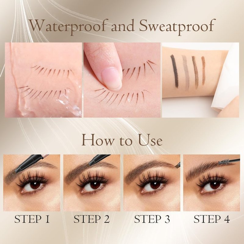 2024 New 2-in-1 Eyebrow Pencil with Gel,Waterproof Magic Eyebrow Pencil,Dual-Ended 3D Microblading Eyebrow Pen with 4 Tip & Eyebrow Brush, Makeup Long-Lasting Eyebrow Pen for Women (Black)
