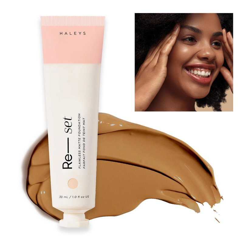 HALEYS Re-set Full Coverage Matte Foundation, VEGAN + CRUELTY-FREE, Oil-Free Liquid Foundation with Double-Dose Pigments for Long-Lasting, Smooth, Natural Finish for Sensitive, Acne-Prone Skin (7)