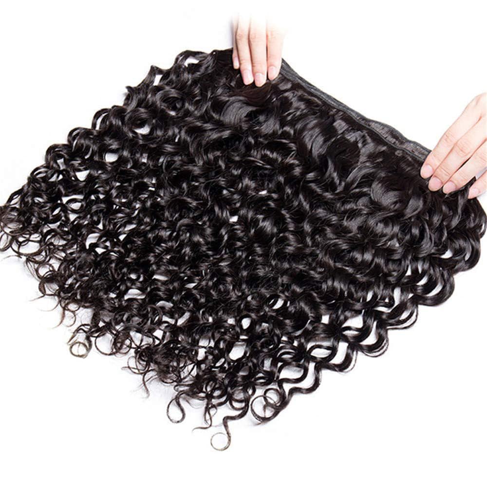 Water Wave Human Hair Bundles 16 18 20 Inch Deep Curly Bundles Human Hair Unprocessed Native Virgin Hair 100/PC 3 Extensions Natural Black Color 1B Wet and Wavy Human Hair Extensions for Women