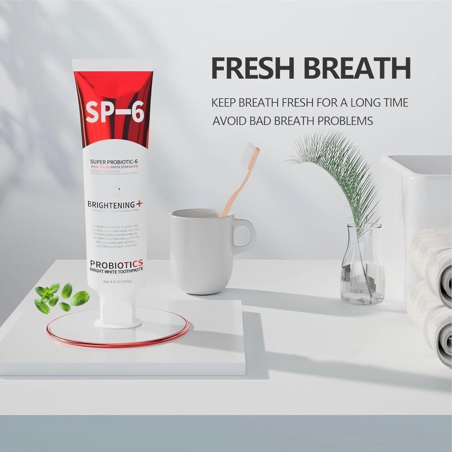 Sp-6 Probiotics Whitening Toothpaste, Sp-6 Ultra Whitening Toothpaste, Enhanced Formula with Enamel-Safe, Fluoride-Free, Fresh Breath Mint Flavor for Oral Health (4)