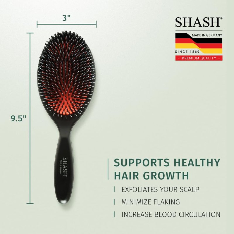Boar Bristle Hair Brush - Handmade in Germany | Nylon & First Cut Bristles for Normal to Thick Hair - Gently Detangles & Softens (Large)
