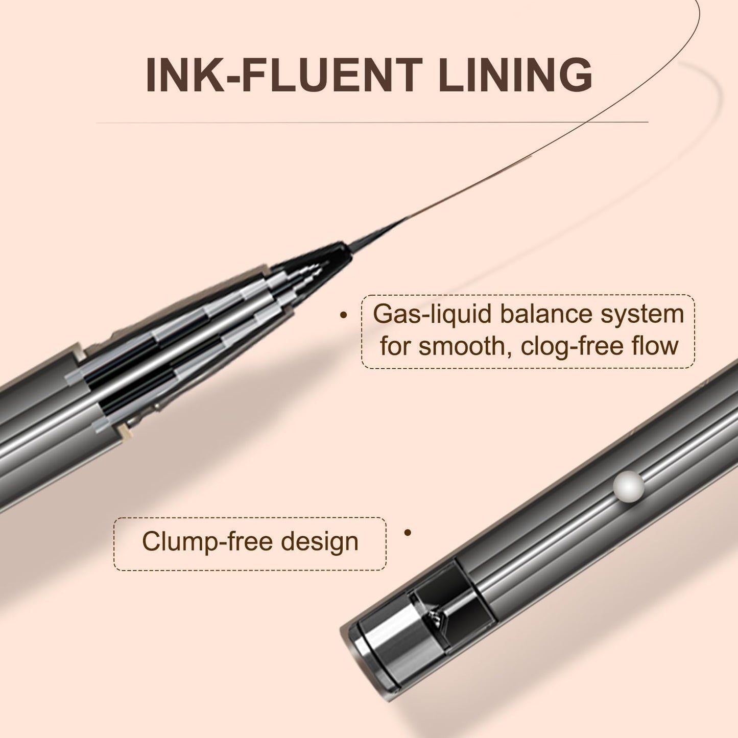 JUDYDOLL Ultra-Fine Liquid Eyeliner-Precision Tip for Wing Line, Smudge-Proof, Quick-Drying, Waterproof, Easy to Get Inner Corner Lined, Hooded Eyes-Friendly (#2 Deep Brown)